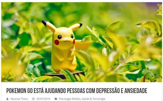 Materia de jornal falando que pokemon go está ajudandi pessoas com depressão e ansiedade