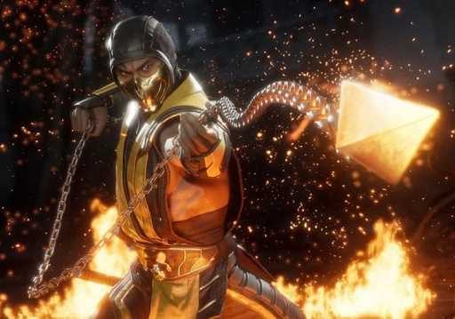 Foto de Mortal Kombat 11 mostrando o personagem Scorpion em ação
