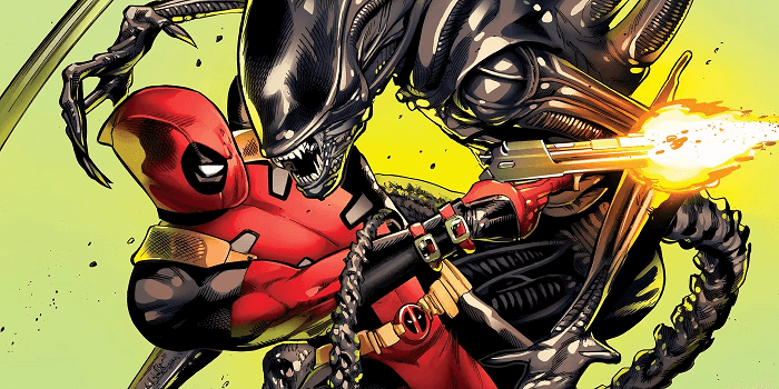 Deadpool enfrenta Alien em cena dos quuadrinhos