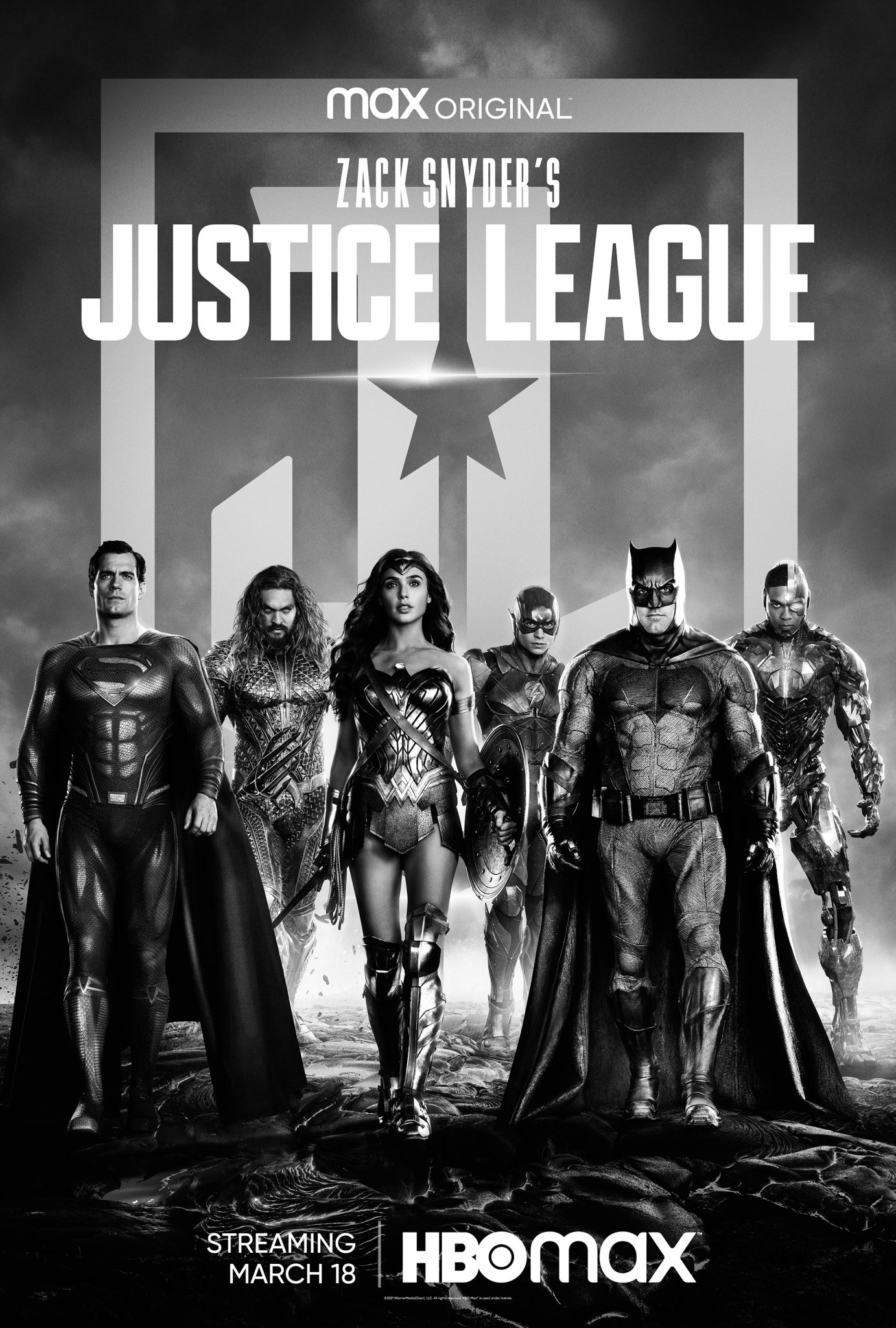 Liga da Justiça Snydercut Novos cartazes em P B trazem heróis do DCU reunidos