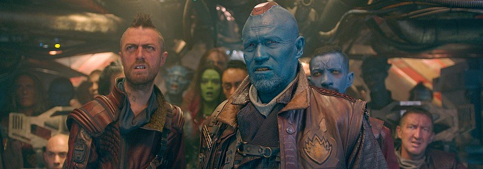Marvel's Guardians Of The Galaxy L to R: Ravager Crew Member (Sean Gunn) & Yondu (Michael Rooker) Ph: Film Frame ©Marvel 2014