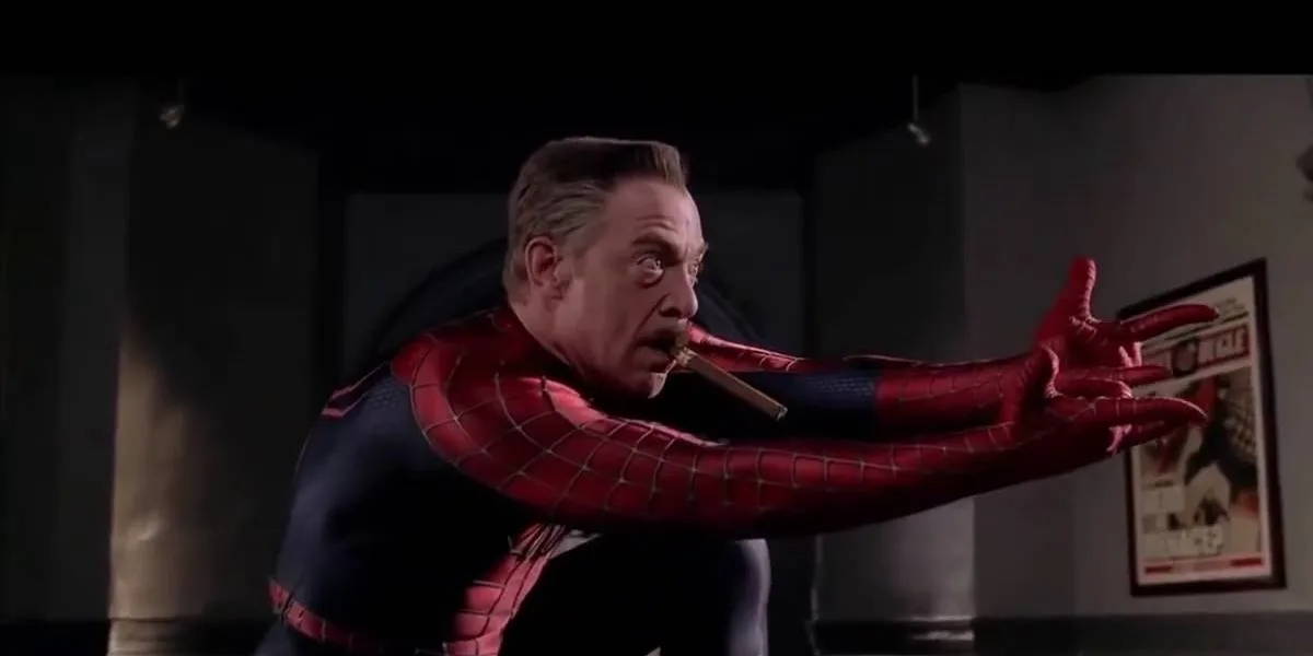 montagem de j. j. jameson vestido com o uniforme do homem-aranha