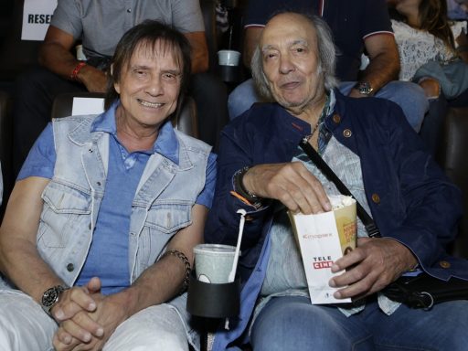 erasmo carlos e roberto carlos na pré-estreia de Minha Fama de Mau