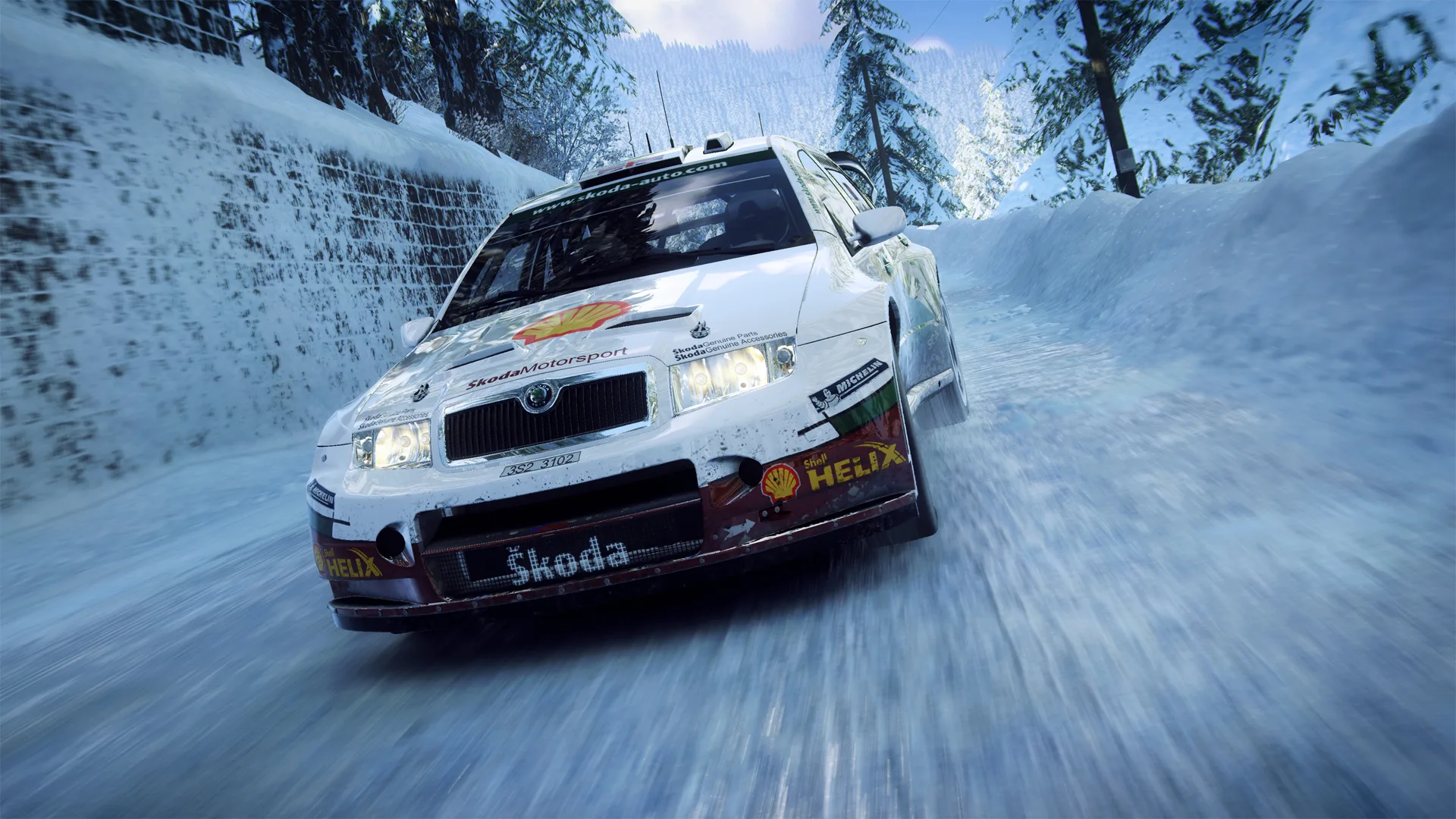 cena de dirt rally 2.0 com carro na neve
