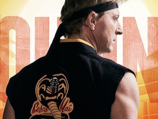 Johnny Lawrence em poster de cobra kai, spin off de karatê kid