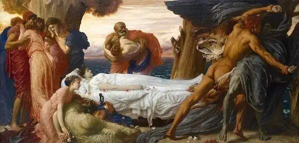 Hércules Lutando com a Morte pelo Corpo de Alceste Mitologia Grega Pintura de Frederic Leighton