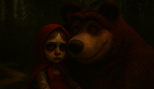 Imagem de uma versão sombria do desenho Masha e o Urso, conto russo que deu origem à série