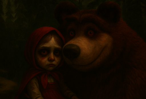 Imagem de uma versão sombria do desenho Masha e o Urso, conto russo que deu origem à série